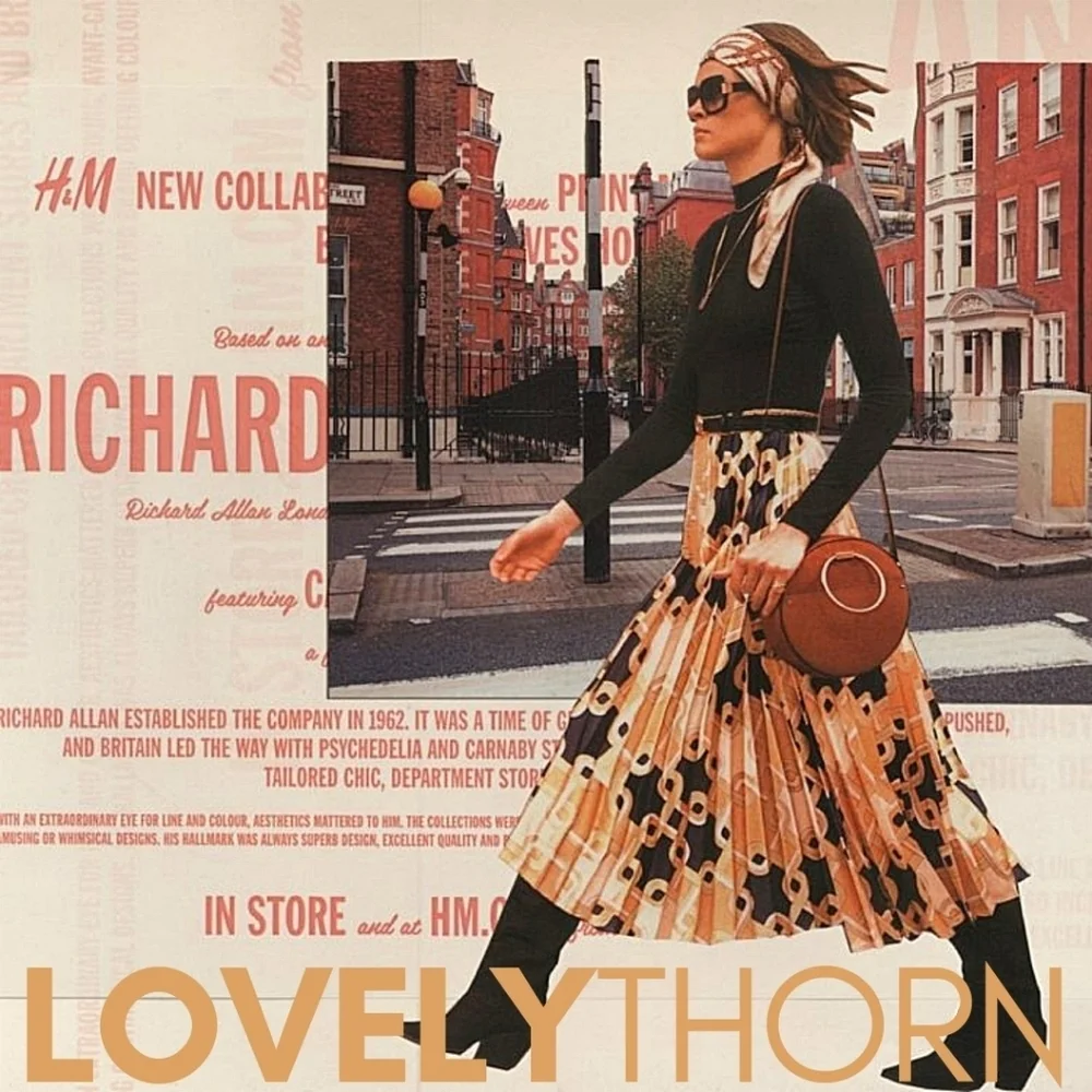 H&M // ltd ed richard allan pleated satin scarf print elastic waist long skirt - Picture 12 of 12